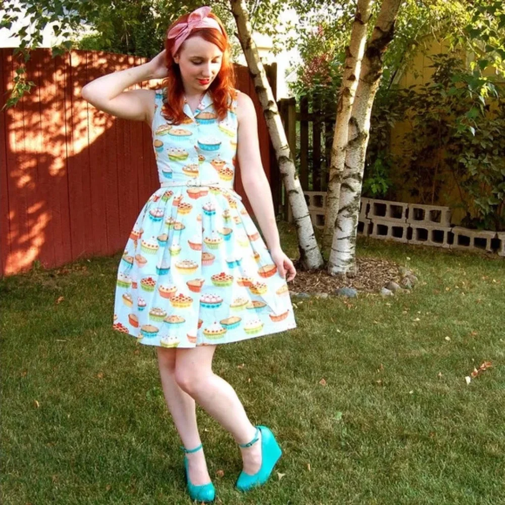 Modcloth "My Kind Of Pie" Blue Retro Dress - Picture 3 of 6